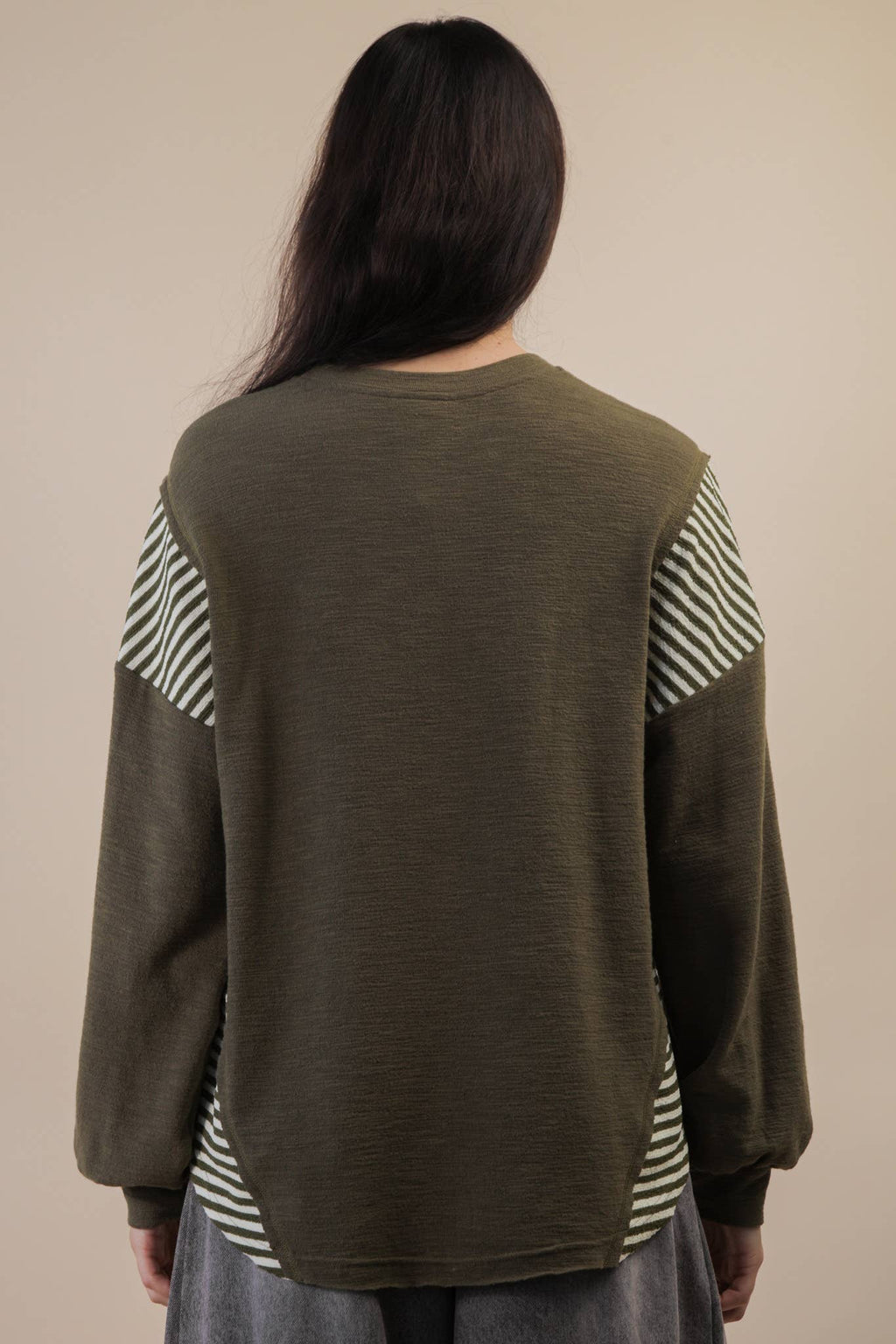 VERY J "Wild West Cowgirls" Western Graphic Knit Top — Oversized Mixed Media (Taupe or Olive) - Rooted & Reckless Co.