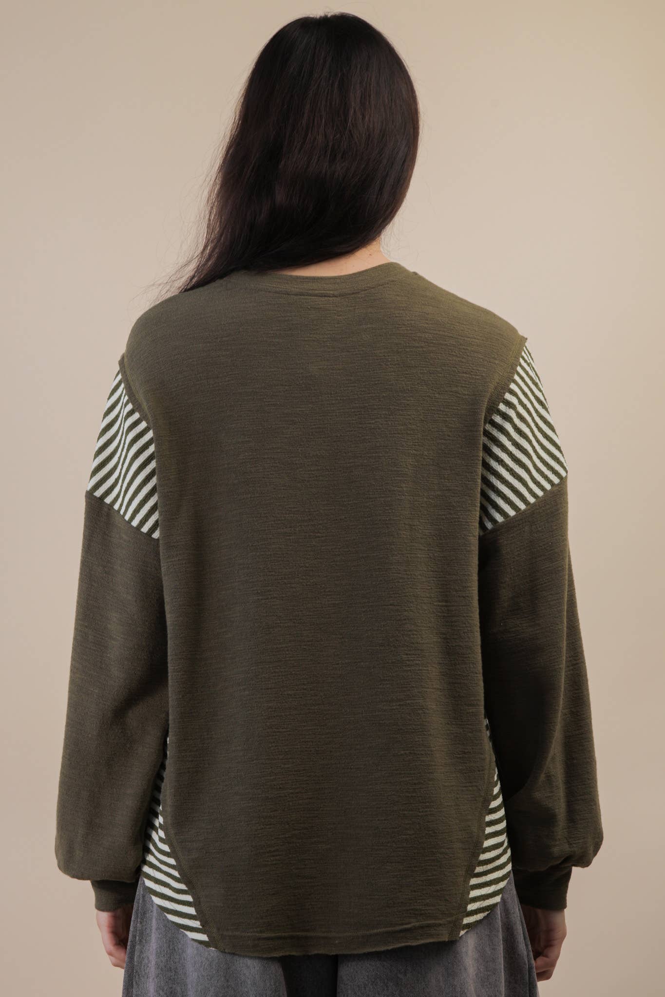 VERY J "Wild West Cowgirls" Western Graphic Knit Top — Oversized Mixed Media (Taupe or Olive) - Rooted & Reckless Co.