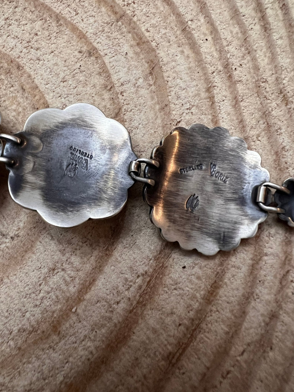 Victor Coriz Navajo Concho Link Bracelet with Sleeping Beauty Turquoise — Adjustable 6"-7.5" (Sterling Stamped, Artist Hallmark) - Rooted & Reckless Co.
