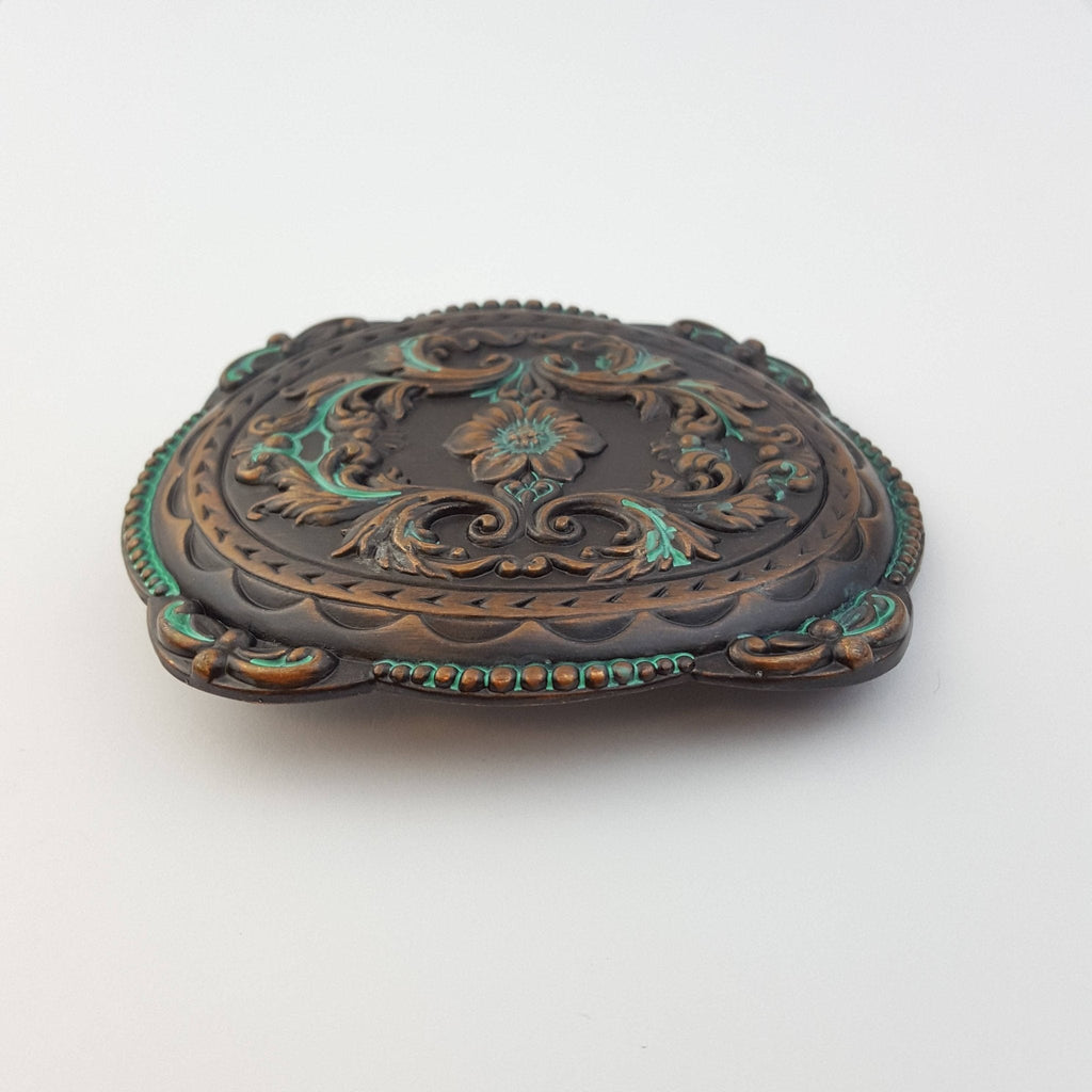Vintage Brass Floral Western Buckle — Antique Patina Finish (Buckle Only) - Rooted & Reckless Co.