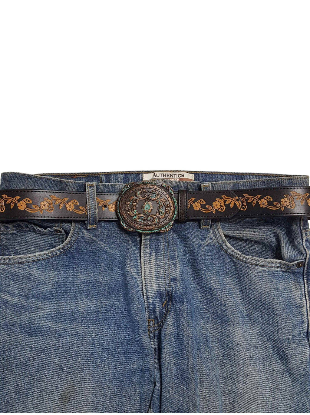 Vintage Brass Floral Western Buckle — Antique Patina Finish (Buckle Only) - Rooted & Reckless Co.