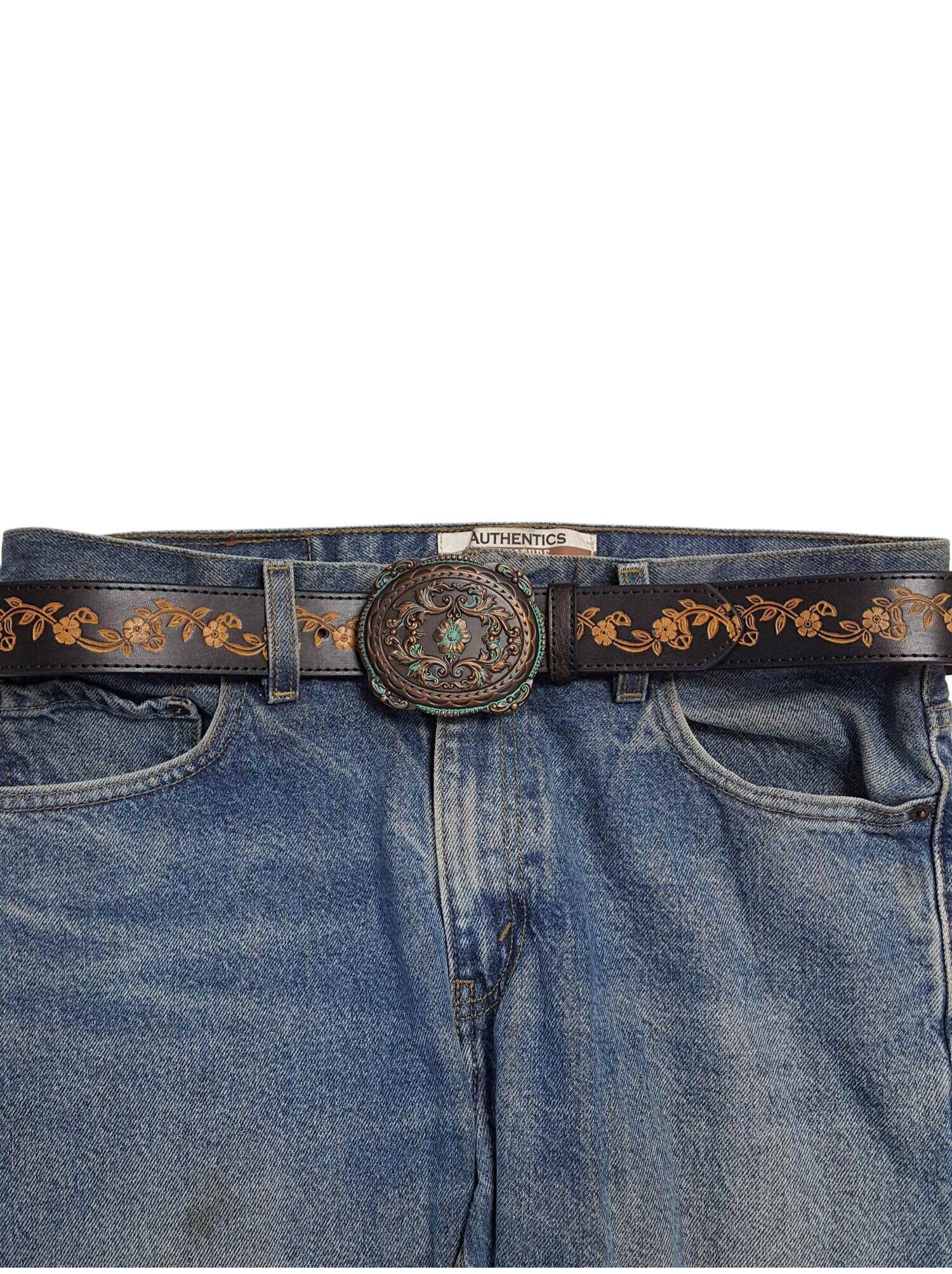 Vintage Brass Floral Western Buckle — Antique Patina Finish (Buckle Only) - Rooted & Reckless Co.
