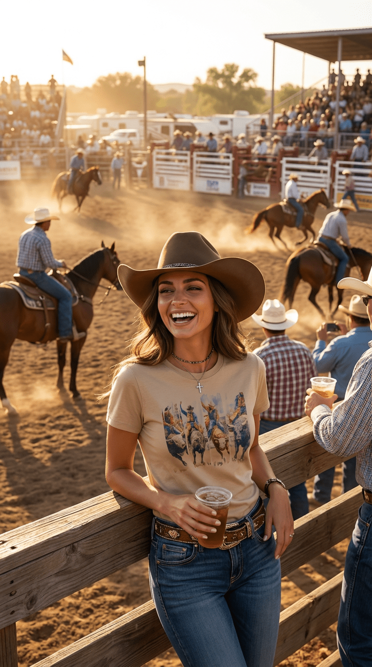 Vintage Bull Rider Rodeo Western Graphic Tee — Unisex Cotton-Poly Grit Statement - Rooted & Reckless Co.
