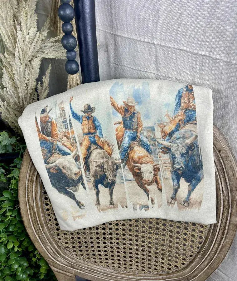 Vintage Bull Rider Rodeo Western Graphic Tee — Unisex Cotton-Poly Grit Statement - Rooted & Reckless Co.