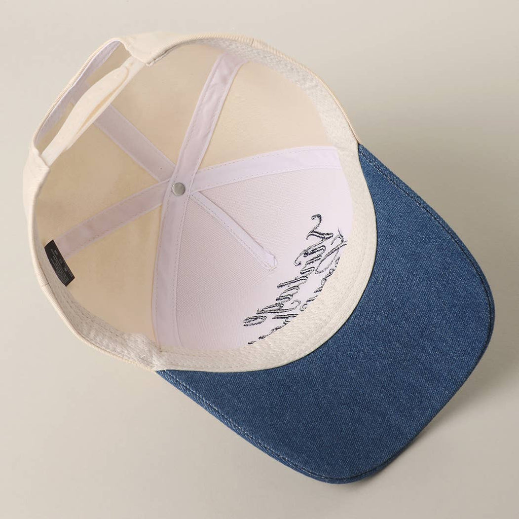 "Vintage Cowboy" Embroidered Star Brim Trucker Hat — Denim Brim with 5-Panel Cotton Construction - Rooted & Reckless Co.