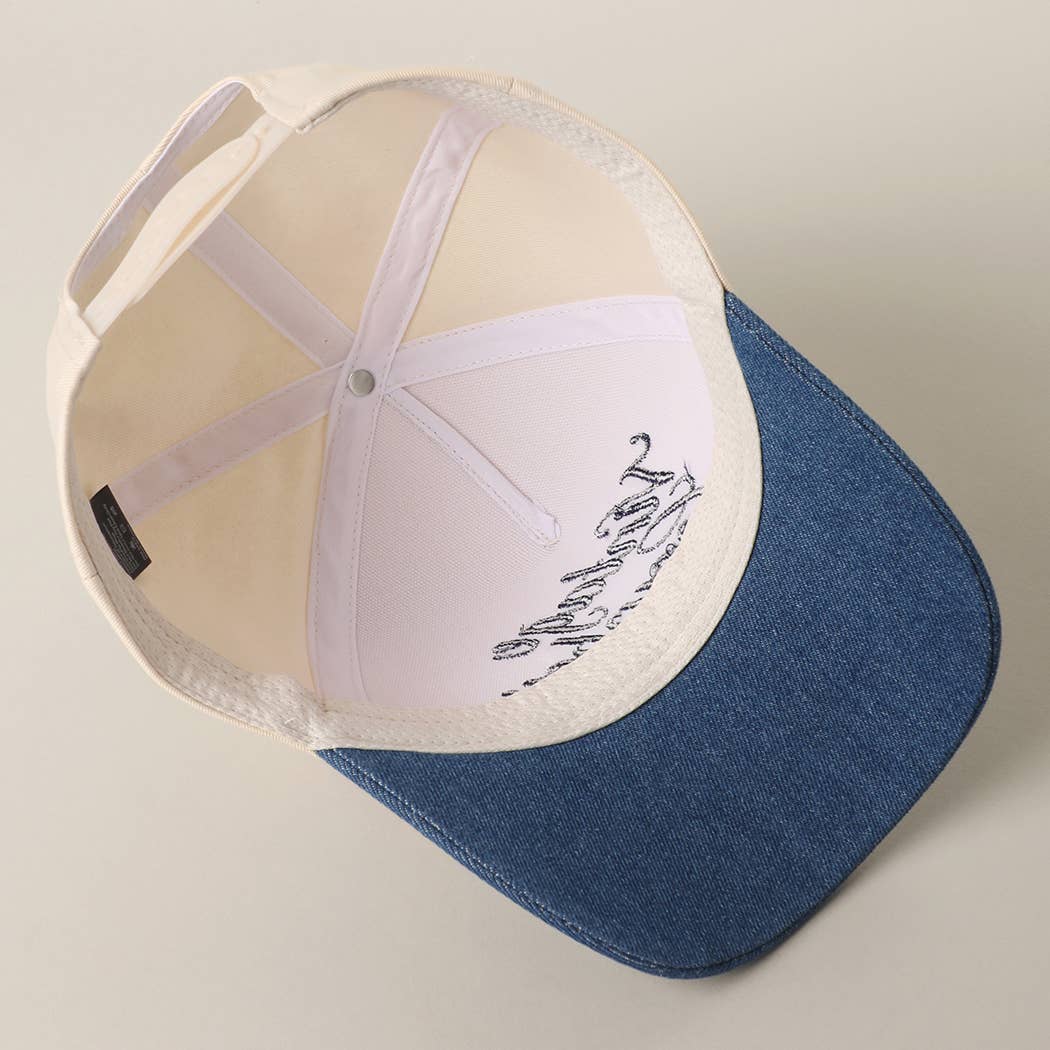 "Vintage Cowboy" Embroidered Star Brim Trucker Hat — Denim Brim with 5-Panel Cotton Construction - Rooted & Reckless Co.