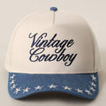 "Vintage Cowboy" Embroidered Star Brim Trucker Hat — Denim Brim with 5-Panel Cotton Construction - Rooted & Reckless Co.