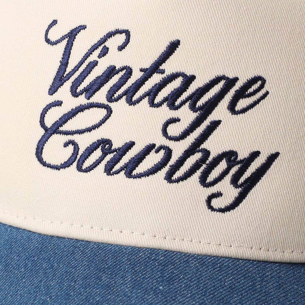 "Vintage Cowboy" Embroidered Star Brim Trucker Hat — Denim Brim with 5-Panel Cotton Construction - Rooted & Reckless Co.