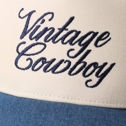 "Vintage Cowboy" Embroidered Star Brim Trucker Hat — Denim Brim with 5-Panel Cotton Construction - Rooted & Reckless Co.