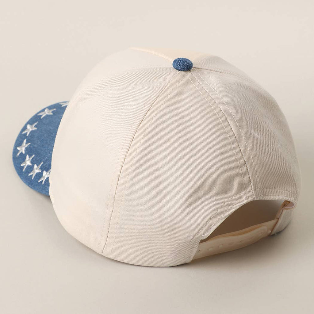"Vintage Cowboy" Embroidered Star Brim Trucker Hat — Denim Brim with 5-Panel Cotton Construction - Rooted & Reckless Co.