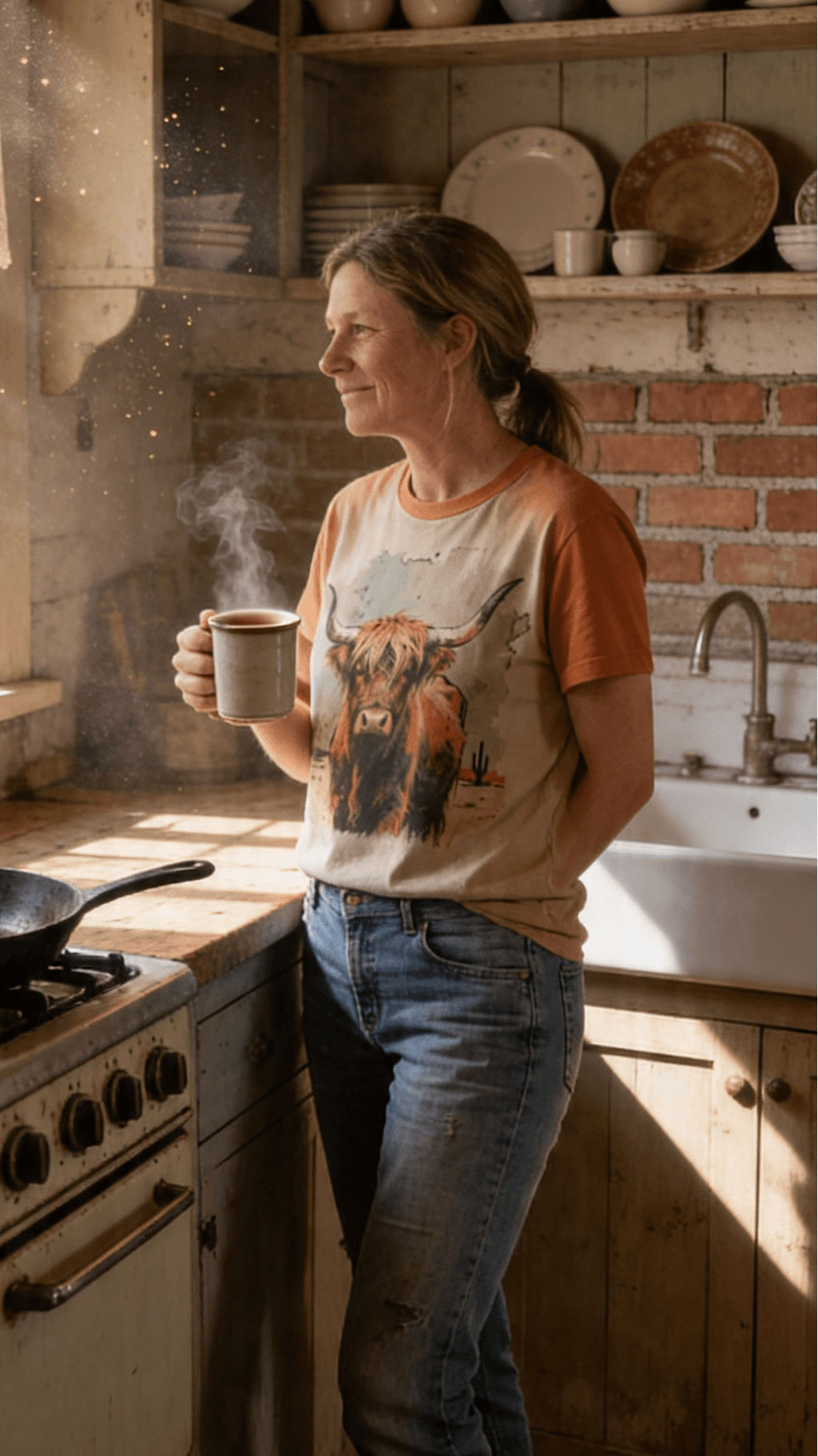 Vintage Highland Cow Western Graphic Tee — Durable Gildan Blend Weathered Western Statement - Rooted & Reckless Co.