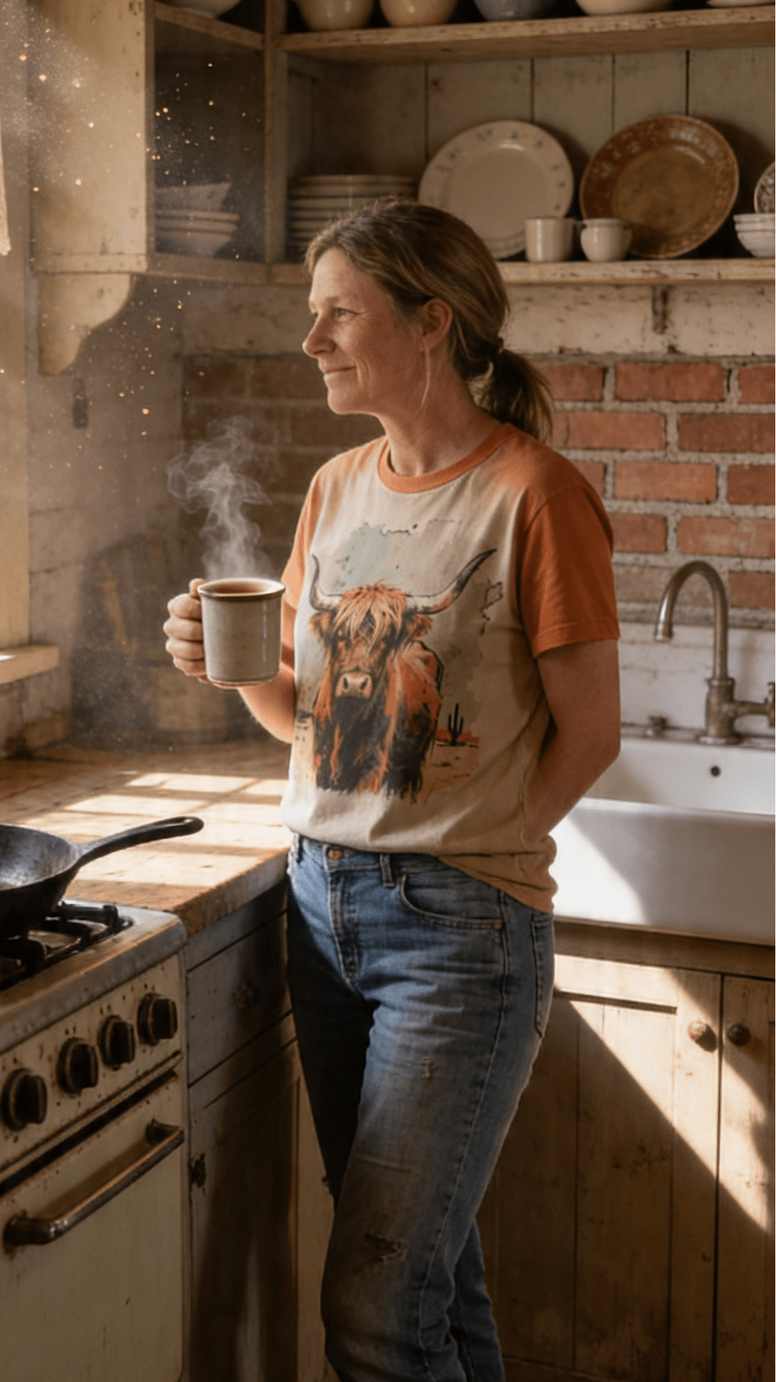 Vintage Highland Cow Western Graphic Tee — Durable Gildan Blend Weathered Western Statement - Rooted & Reckless Co.