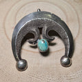 Vintage Native American Handcrafted Sandcast Sterling Silver Naja Pendant with Turquoise (Heirloom) - Rooted & Reckless Co.