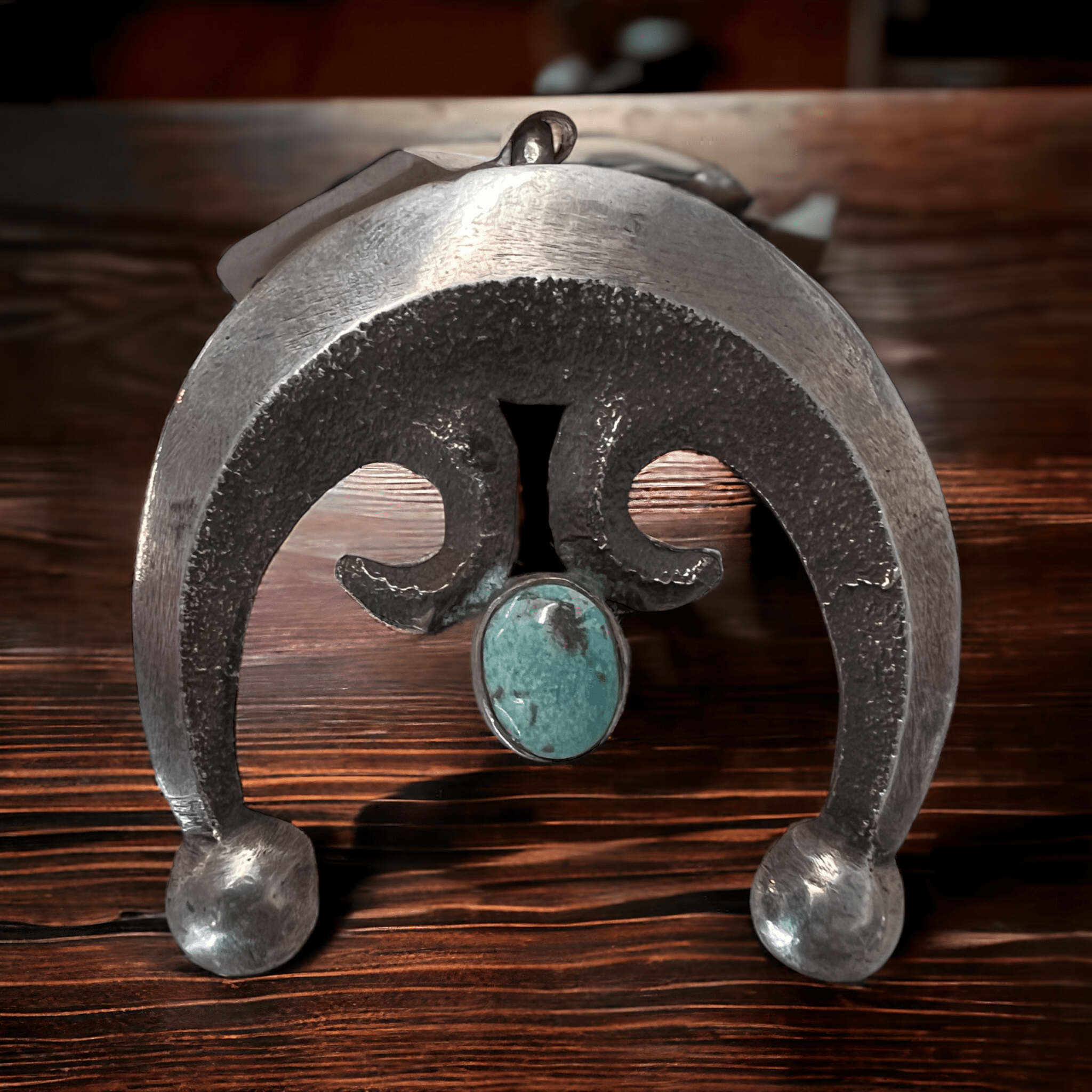 Vintage Native American Handcrafted Sandcast Sterling Silver Naja Pendant with Turquoise (Heirloom) - Rooted & Reckless Co.