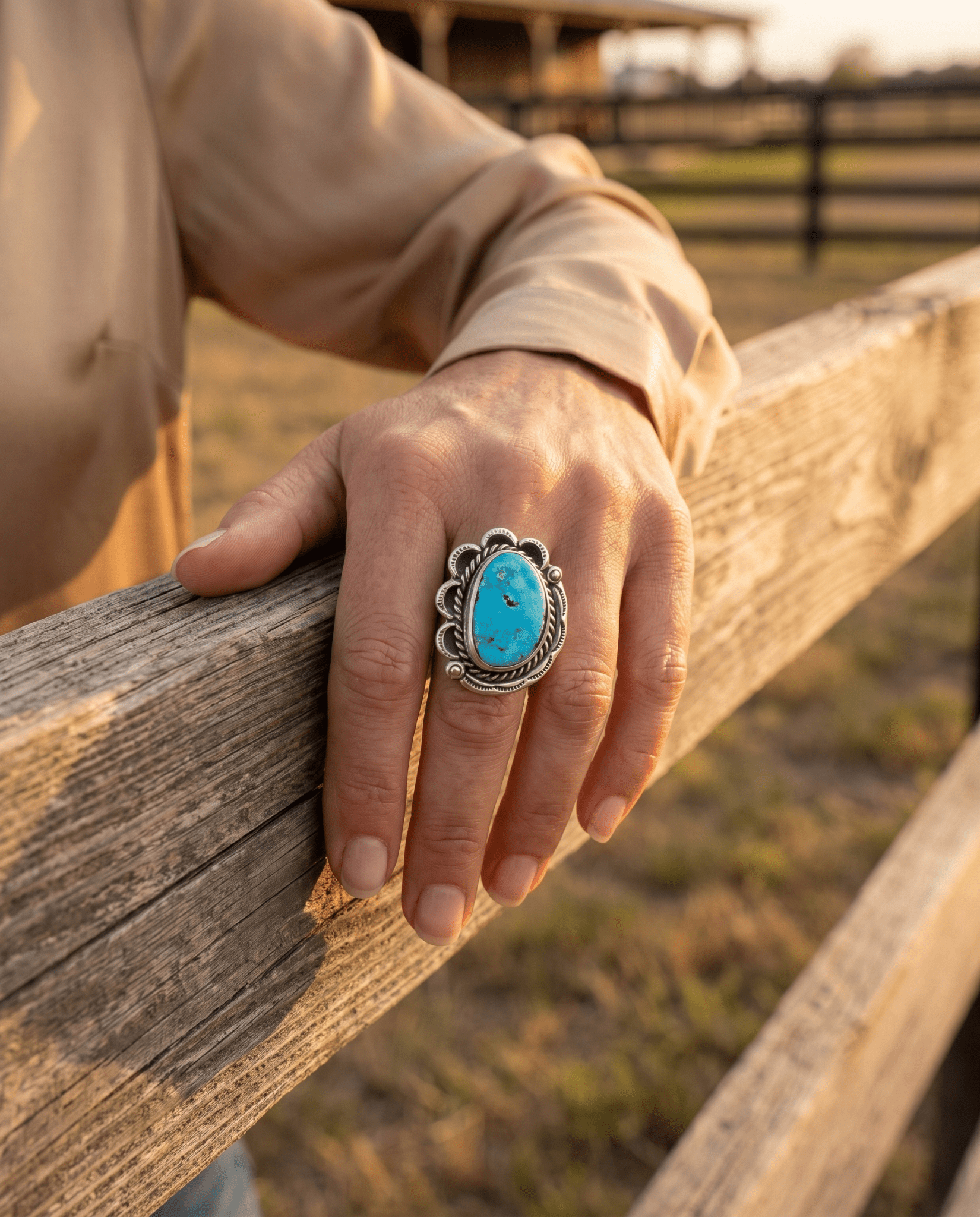 Vintage Sterling Silver Turquoise Ring — Blue Cabochon & Hand-Stamping, Size 7 (Native-Style) - Rooted & Reckless Co.
