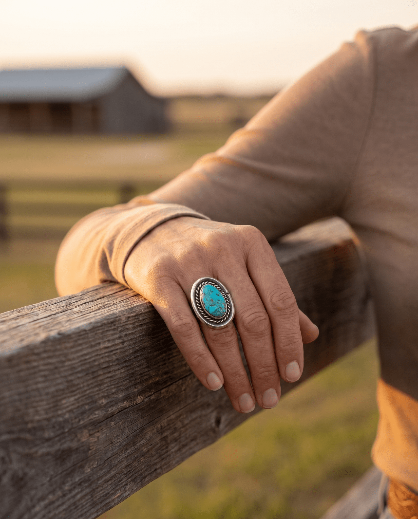 Vintage Sterling Silver Turquoise Ring with Shadowbox & Rope Back — Size 8 - Rooted & Reckless Co.