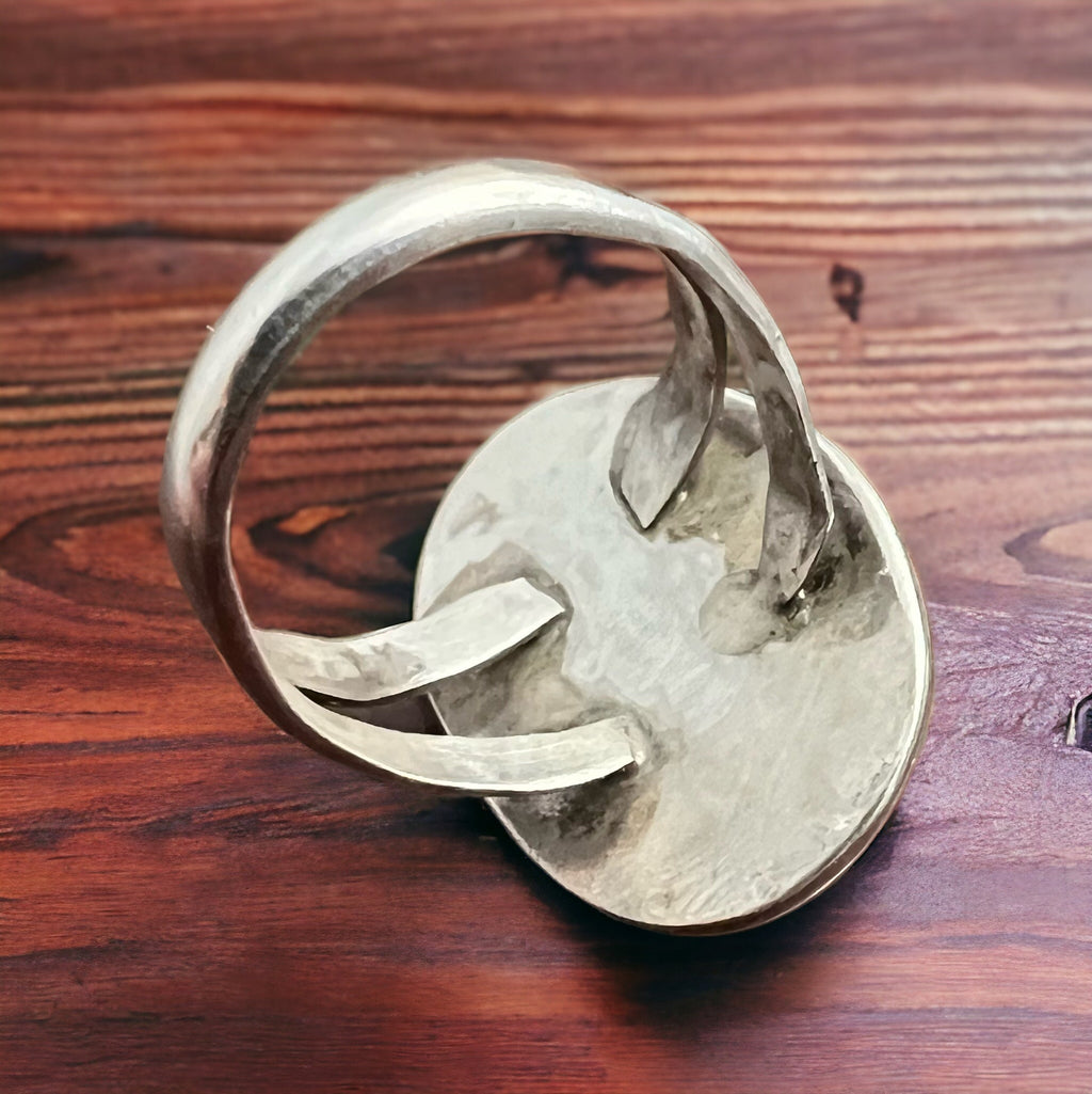 Vintage Sterling Silver Turquoise Ring with Shadowbox & Rope Back — Size 8 - Rooted & Reckless Co.