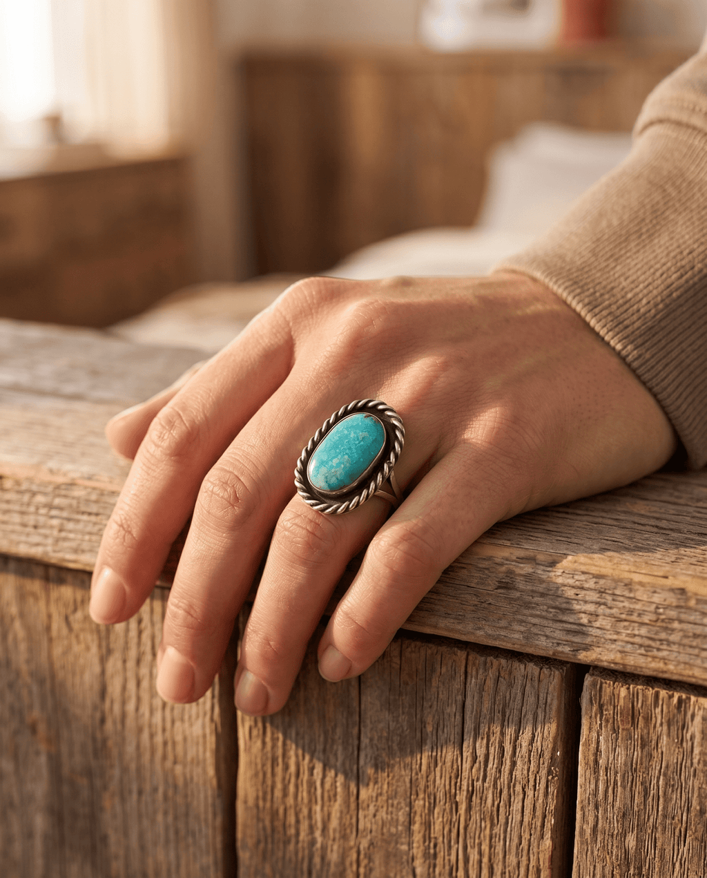 Vintage Sterling Silver Waterweb Blue Turquoise Cabochon Ring — Size 10.5 - Rooted & Reckless Co.