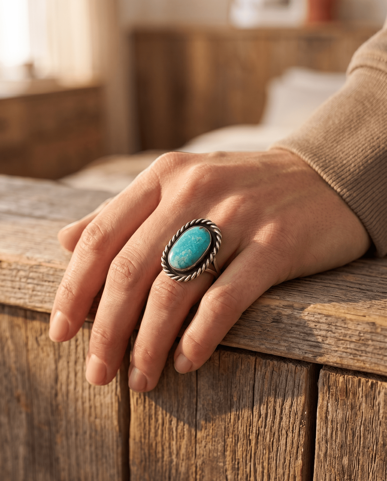 Vintage Sterling Silver Waterweb Blue Turquoise Cabochon Ring — Size 10.5 - Rooted & Reckless Co.
