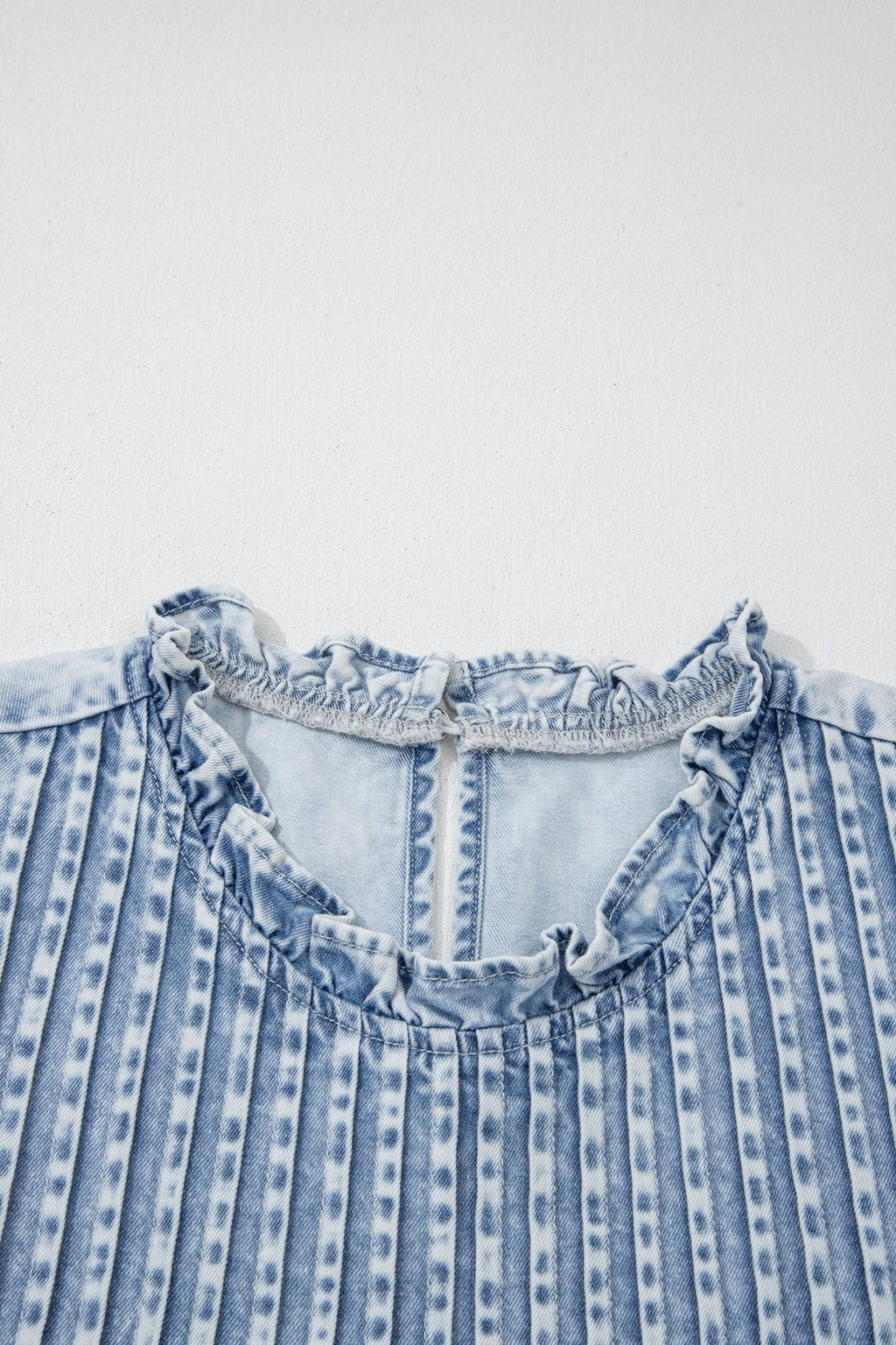 Vintage Washed Denim Pleated Ruffle Sleeve Top - Rooted & Reckless Co.