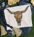 Vintage Wildflower Bull Skull Western Boho Graphic Tee — Cotton-Poly Blend Desert Botanical - Rooted & Reckless Co.