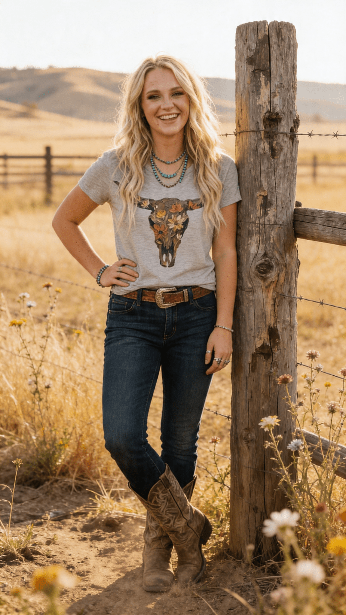 Vintage Wildflower Bull Skull Western Boho Graphic Tee — Cotton-Poly Blend Desert Botanical - Rooted & Reckless Co.