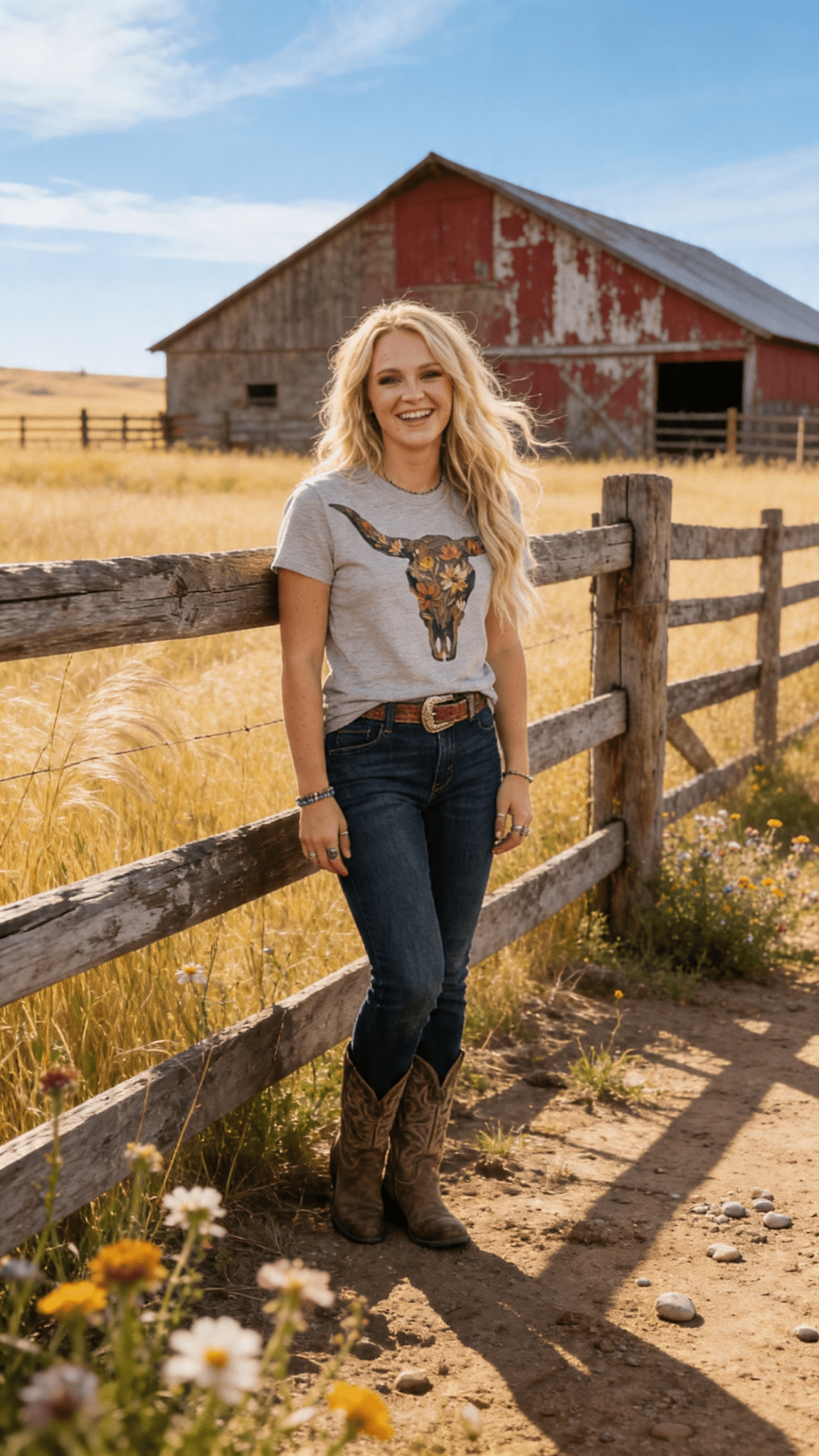 Vintage Wildflower Bull Skull Western Boho Graphic Tee — Cotton-Poly Blend Desert Botanical - Rooted & Reckless Co.