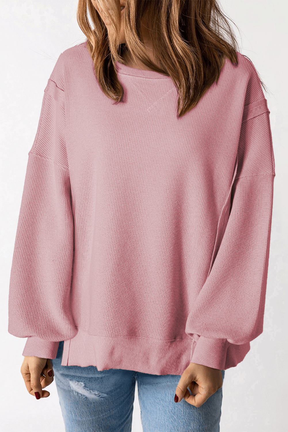 Waffle Knit Bishop Sleeve Side Split Top - Rooted & Reckless Co.