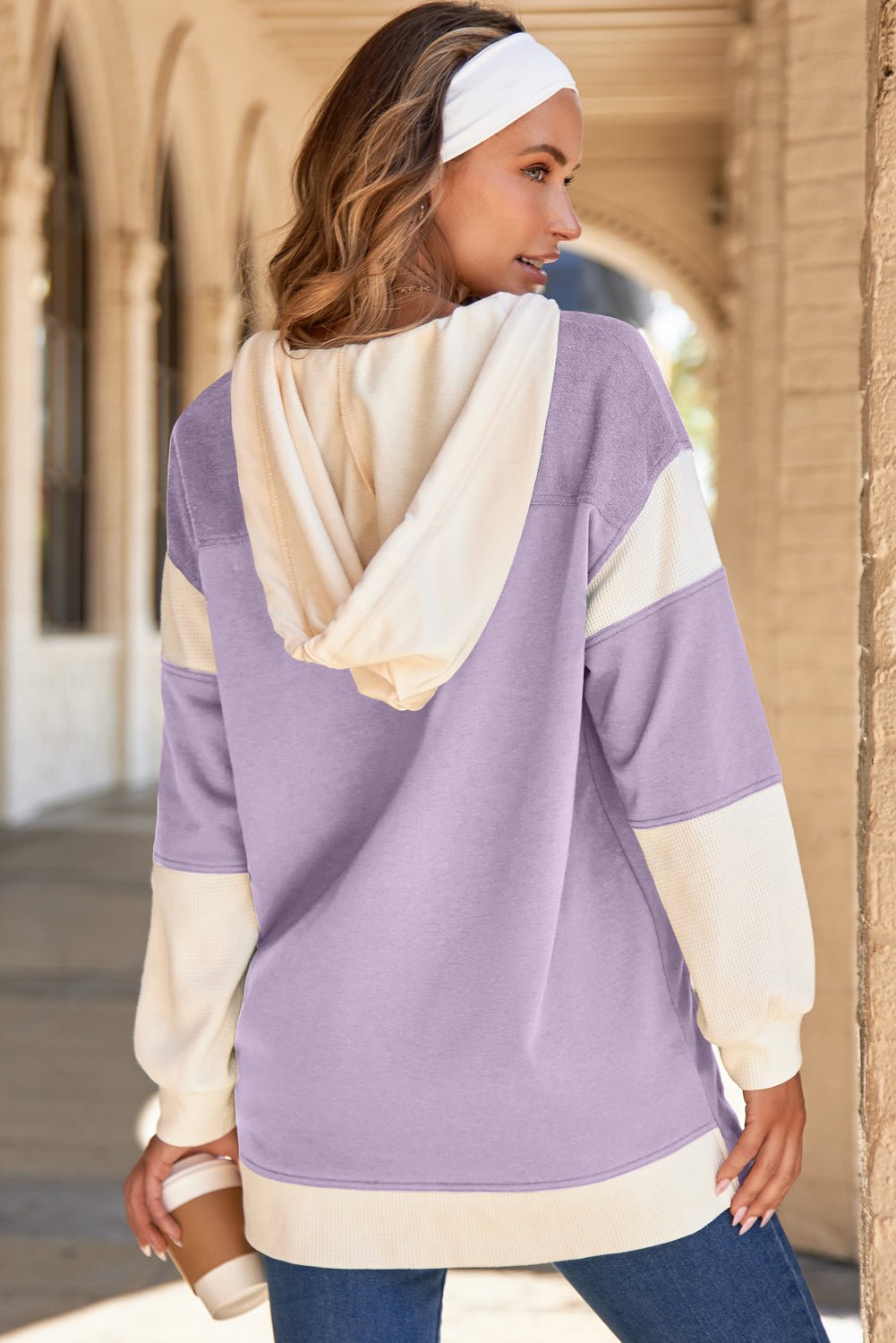 Waffle Knit Colorblock Patchwork Buttoned Hoodie - Rooted & Reckless Co.