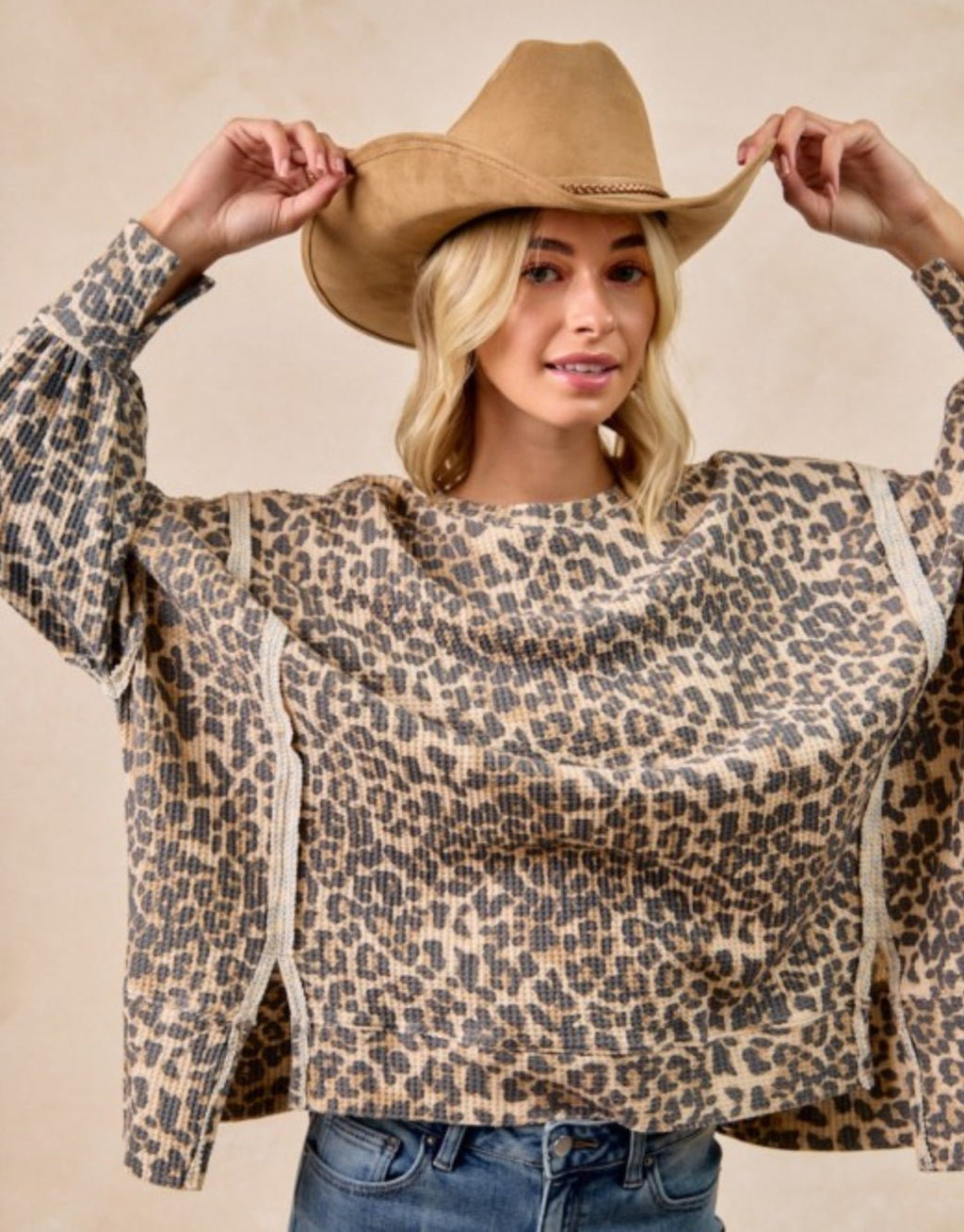 Waffle Knit Oversized Thermal Sweatshirt - Rooted & Reckless Co.
