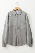 Waffle Knit Patchwork Reverse Seam Button-Up Shacket - Rooted & Reckless Co.