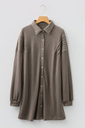 Waffle Knit Pleated Drop Shoulder Shirt Dress - Rooted & Reckless Co.