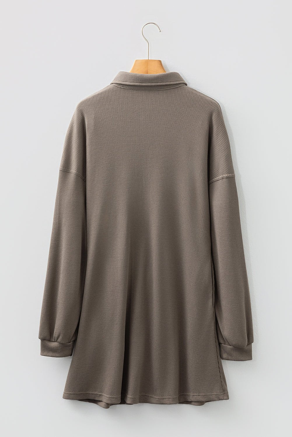 Waffle Knit Pleated Drop Shoulder Shirt Dress - Rooted & Reckless Co.
