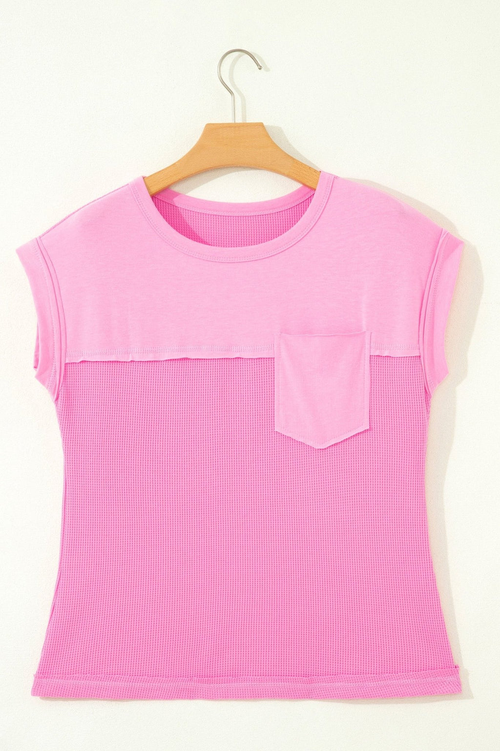 Waffle Patchwork Raw Seam Short Sleeve T-Shirt - Rooted & Reckless Co.