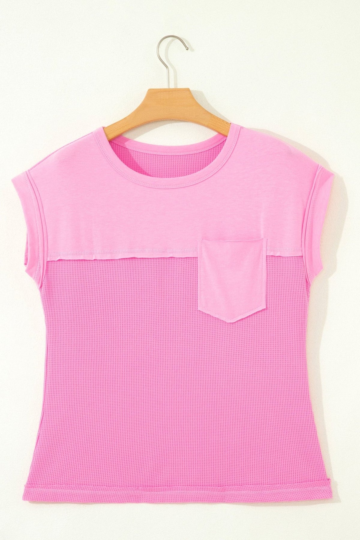 Waffle Patchwork Raw Seam Short Sleeve T-Shirt - Rooted & Reckless Co.