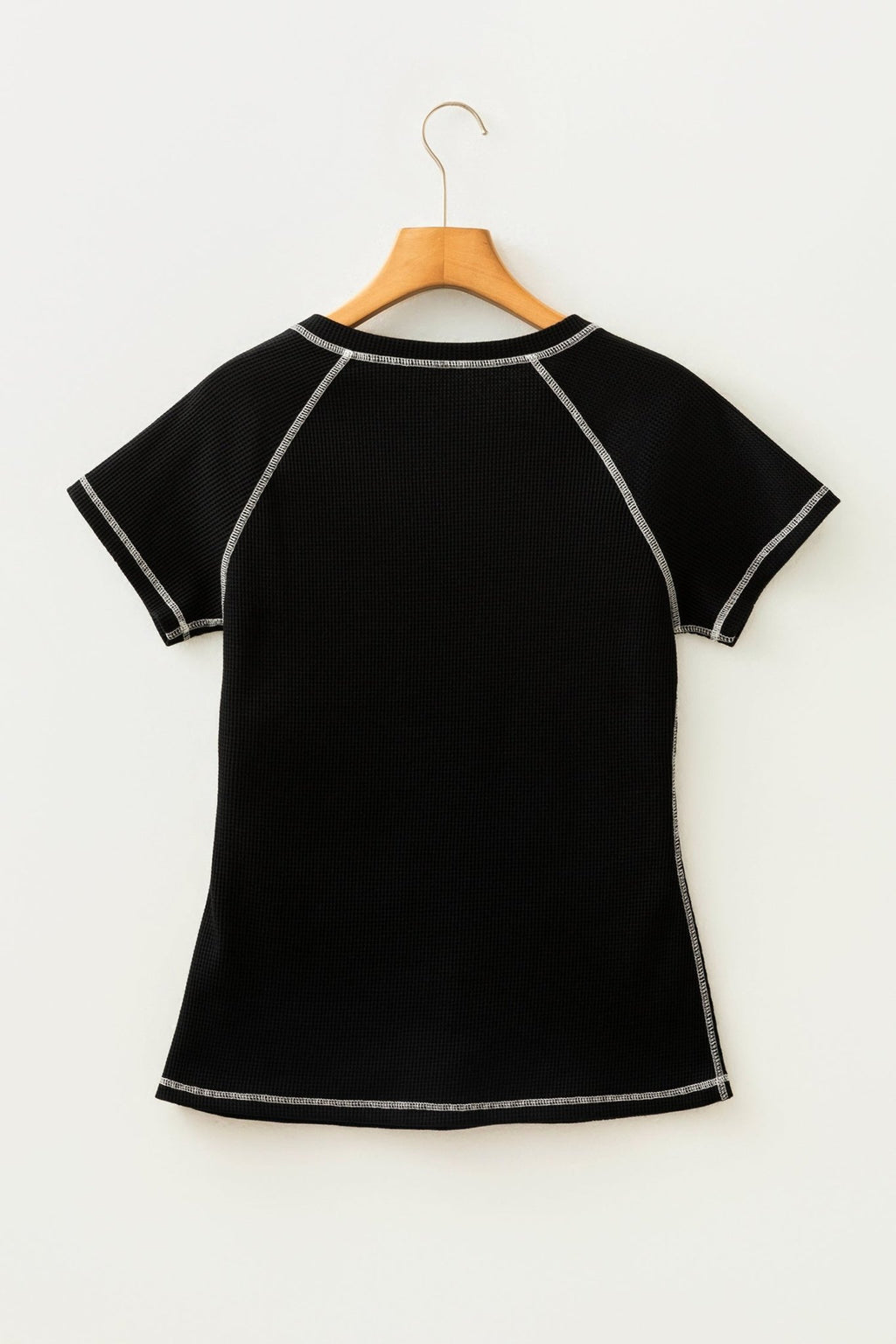 Waffle Textured Contrast Trim V-Neck Tee - Rooted & Reckless Co.
