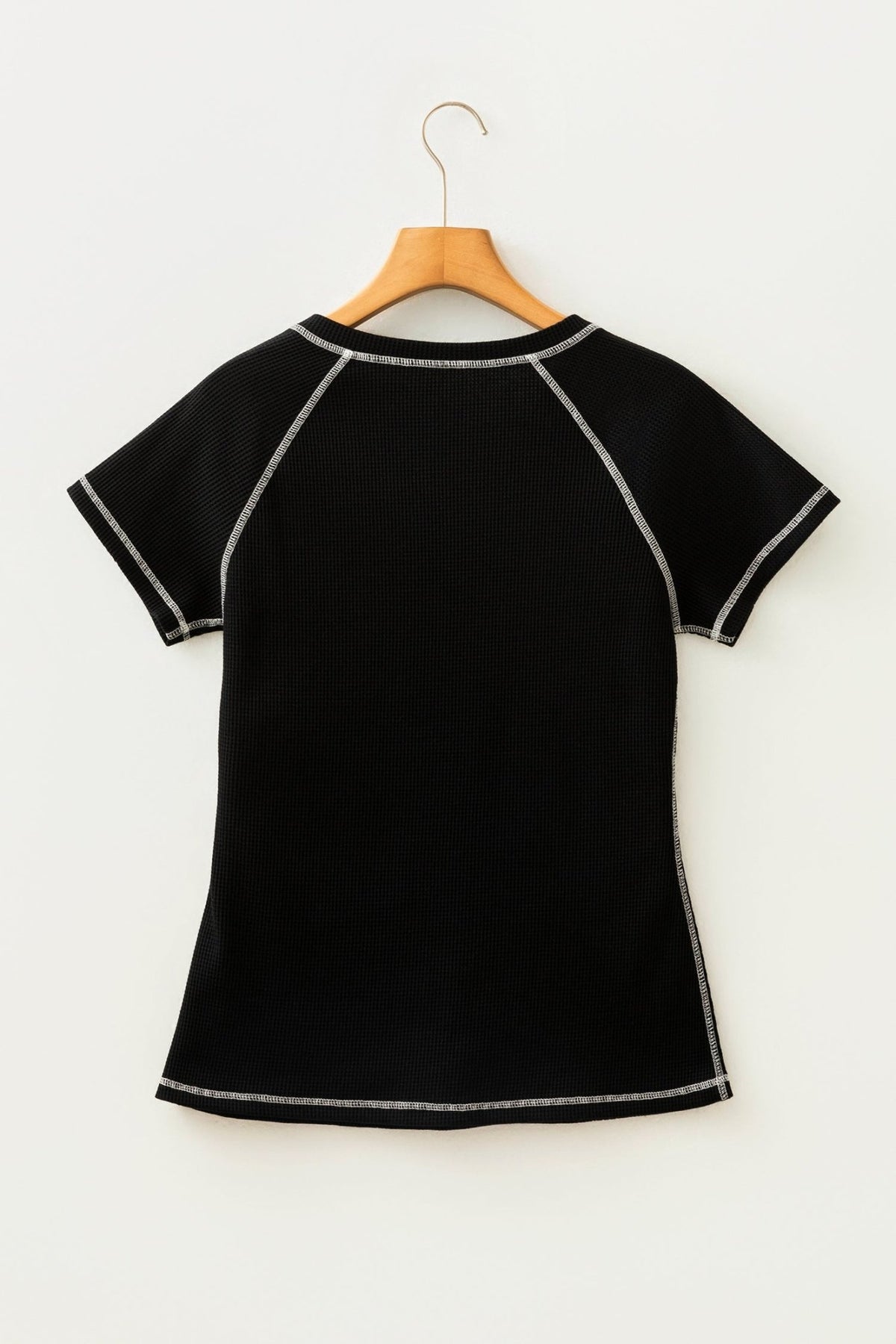 Waffle Textured Contrast Trim V-Neck Tee - Rooted & Reckless Co.