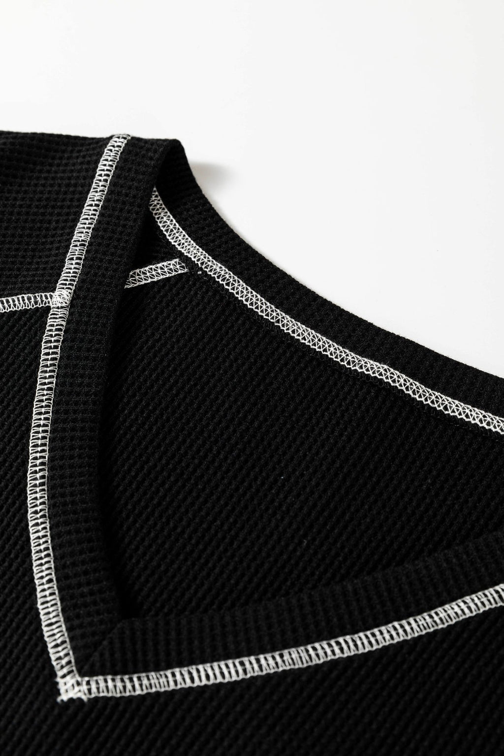 Waffle Textured Contrast Trim V-Neck Tee - Rooted & Reckless Co.