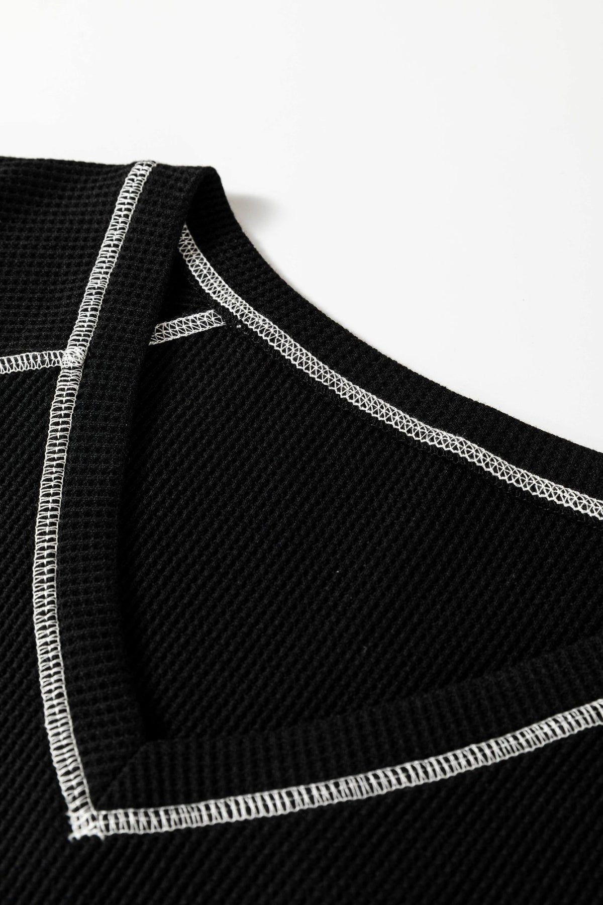Waffle Textured Contrast Trim V-Neck Tee - Rooted & Reckless Co.