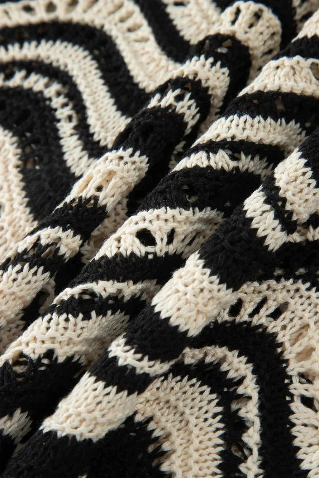 Wavy Stripe Ruffle 3/4 Sleeve Crochet Sweater - Rooted & Reckless Co.
