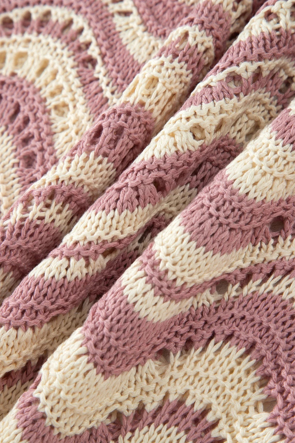 Wavy Stripe Ruffle 3/4 Sleeve Crochet Sweater - Rooted & Reckless Co.