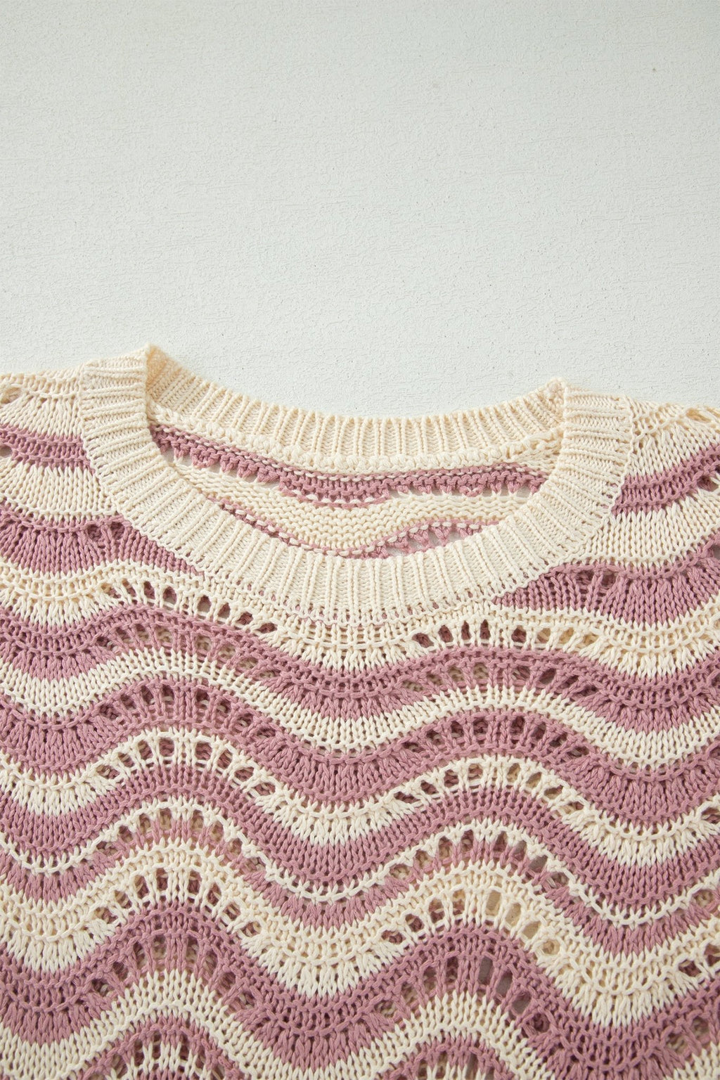 Wavy Stripe Ruffle 3/4 Sleeve Crochet Sweater - Rooted & Reckless Co.