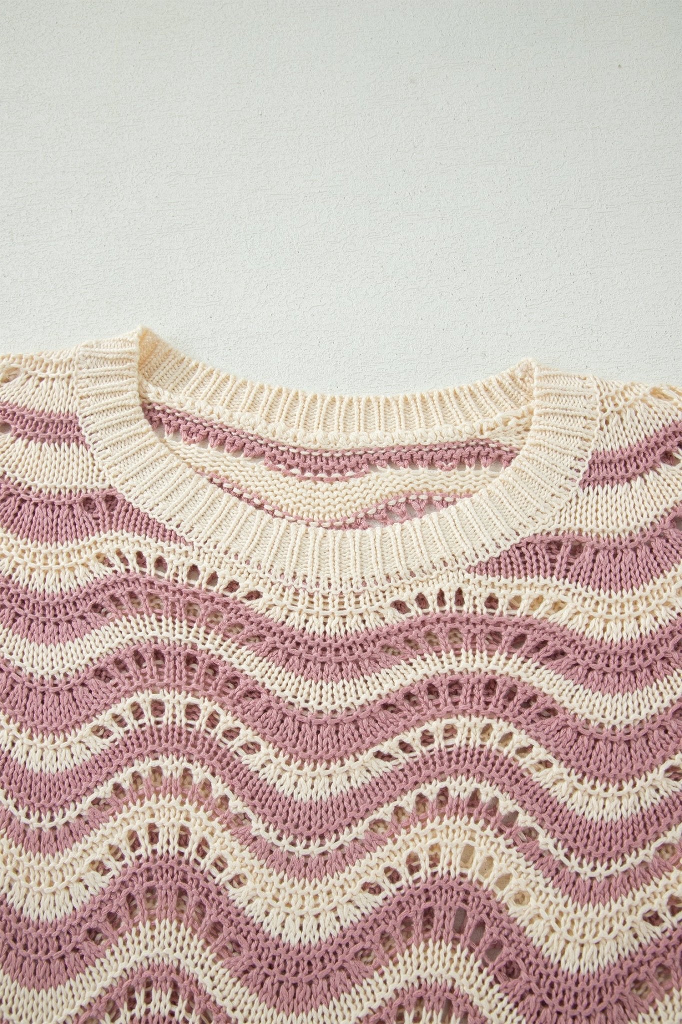 Wavy Stripe Ruffle 3/4 Sleeve Crochet Sweater - Rooted & Reckless Co.
