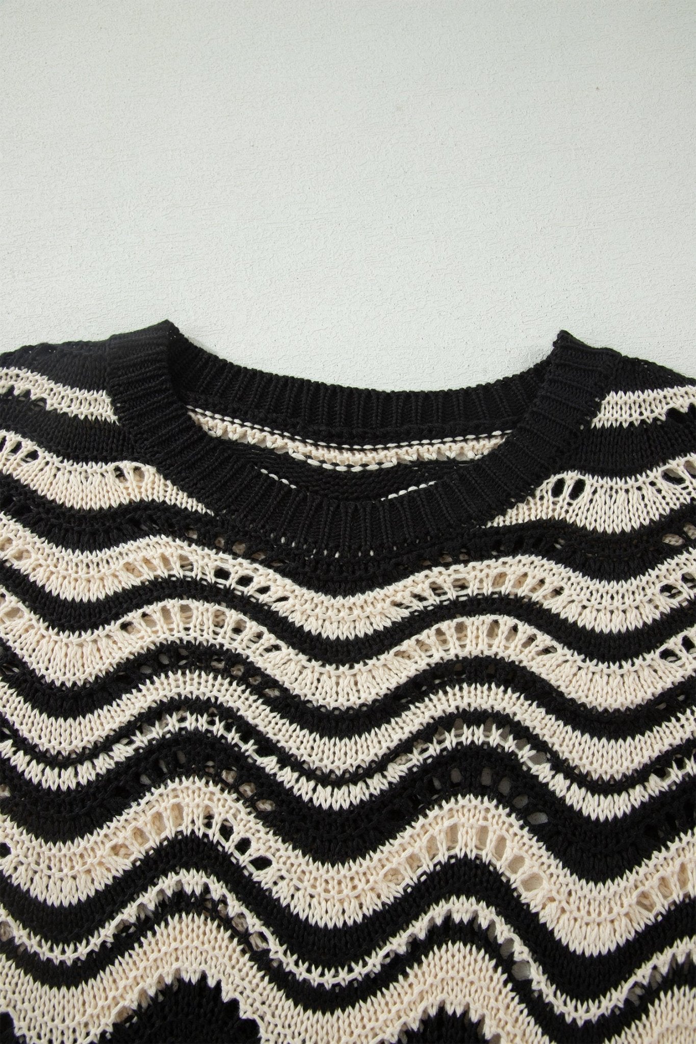 Wavy Stripe Ruffle 3/4 Sleeve Crochet Sweater - Rooted & Reckless Co.
