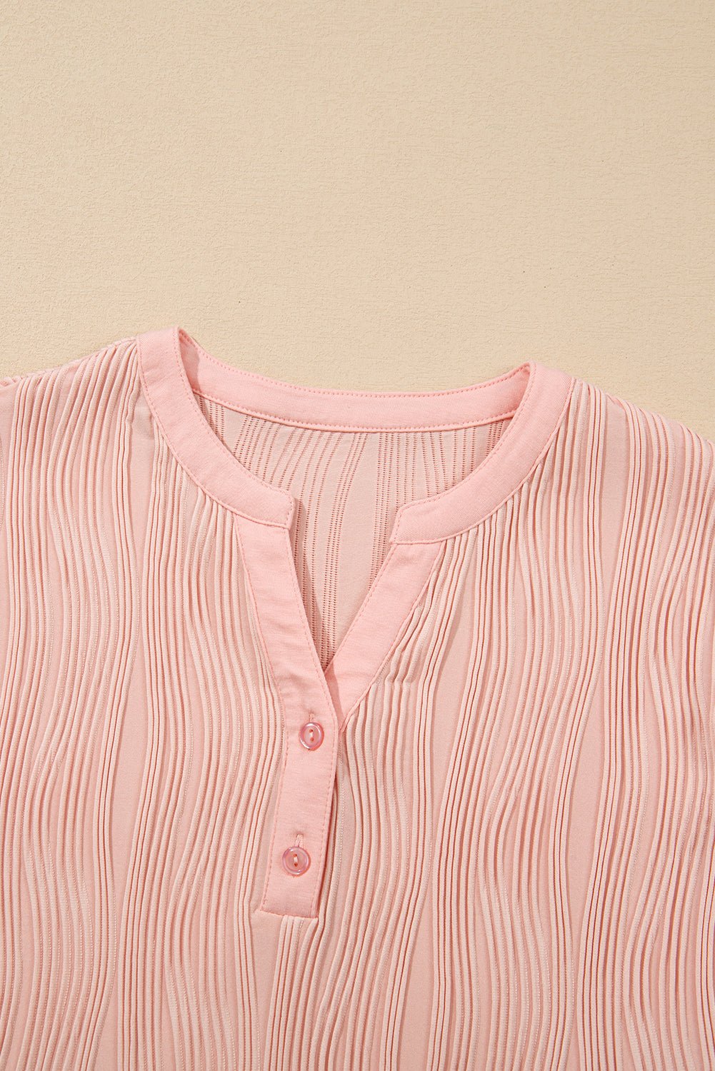 Wavy Textured Button V-Neck Cap Sleeve Tee - Rooted & Reckless Co.