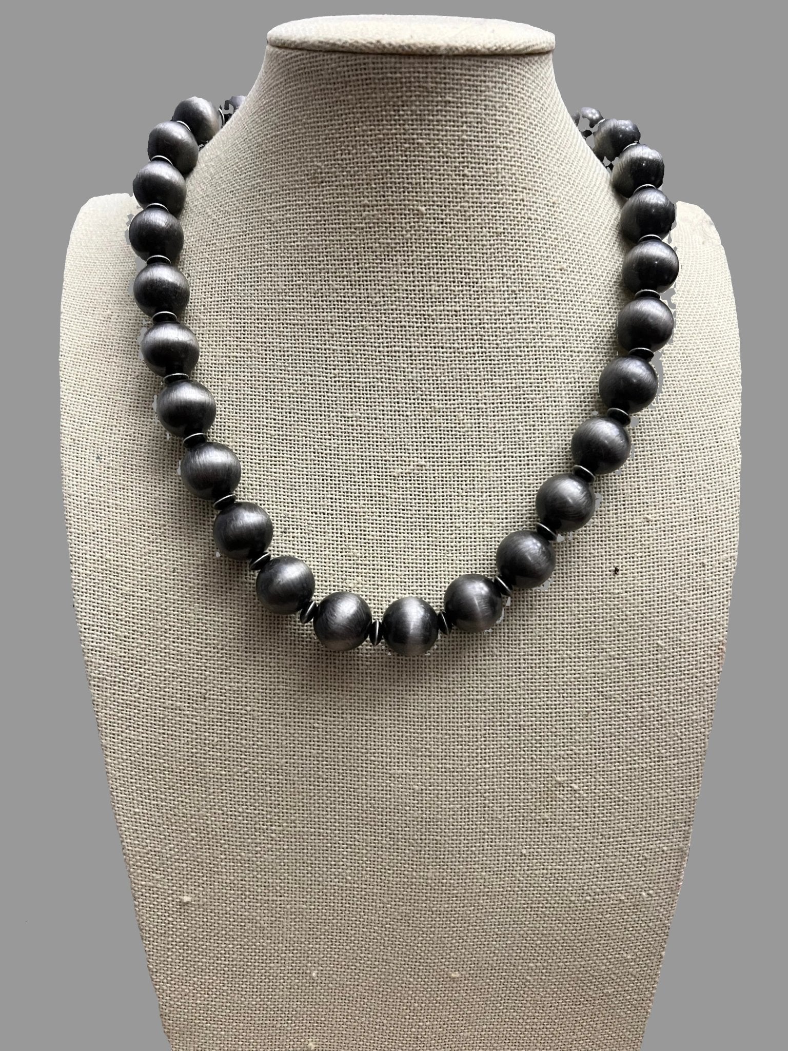 Western 12mm Faux Sterling Pearl Necklace with Saucer Spacers — 18 Inch - Rooted & Reckless Co.