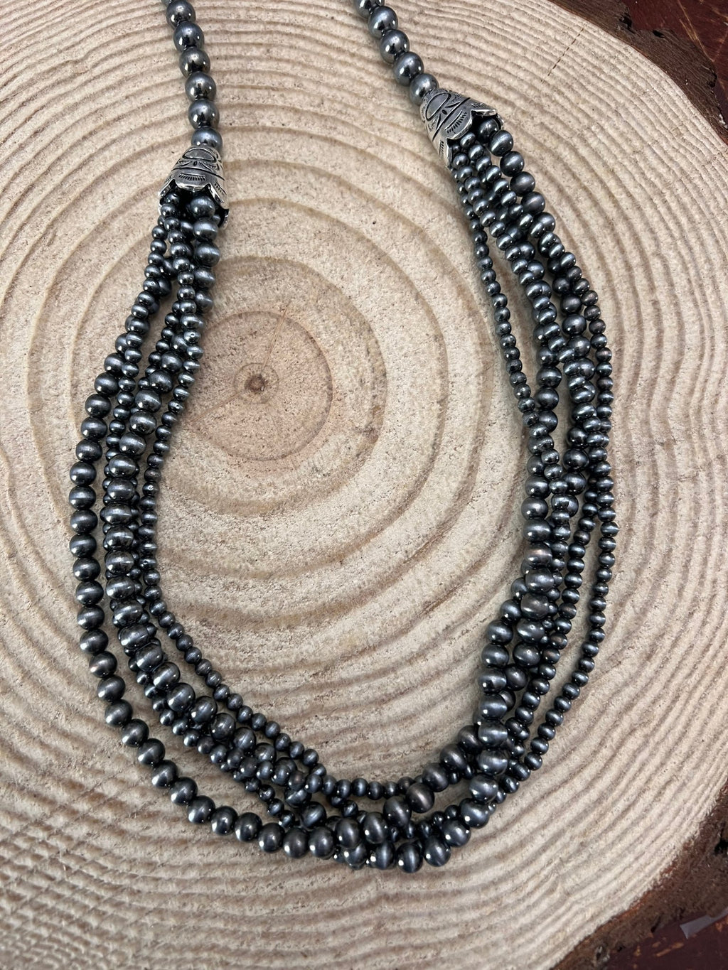 Western 5-Row Faux Sterling Pearl Teardrop Necklace with Faux Turquoise — 28 Inch Statement - Rooted & Reckless Co.
