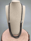Western 5-Row Faux Sterling Pearl Teardrop Necklace with Faux Turquoise — 28 Inch Statement - Rooted & Reckless Co.