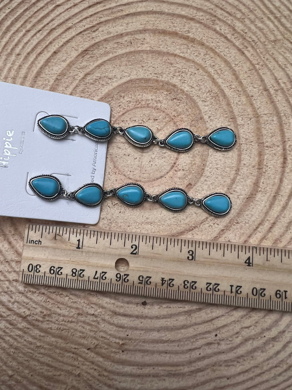 Western 5-Teardrop Faux Turquoise Dangle Earrings — Bold 3½" Statement Drop - Rooted & Reckless Co.