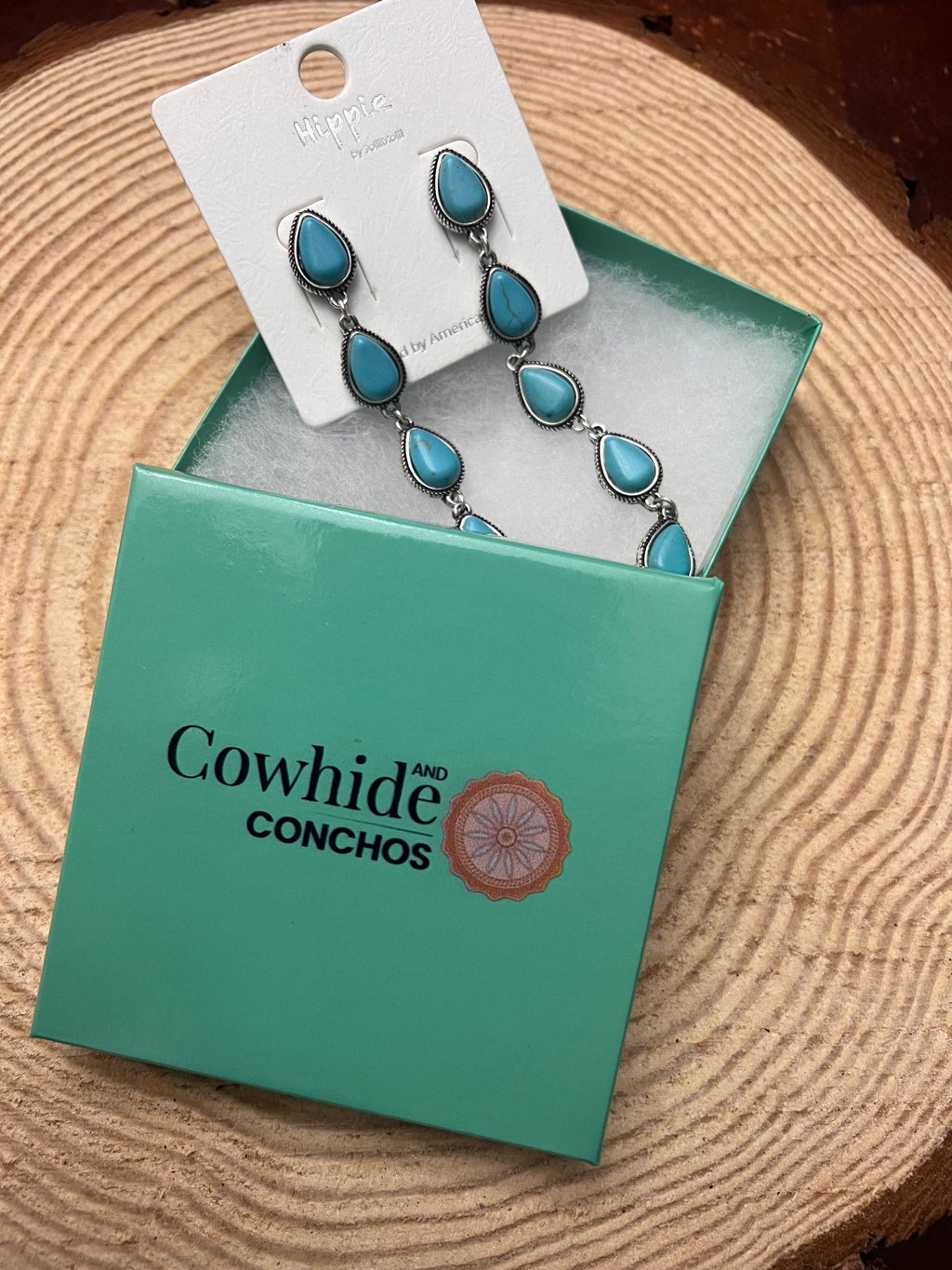 Western 5-Teardrop Faux Turquoise Dangle Earrings — Bold 3½" Statement Drop - Rooted & Reckless Co.